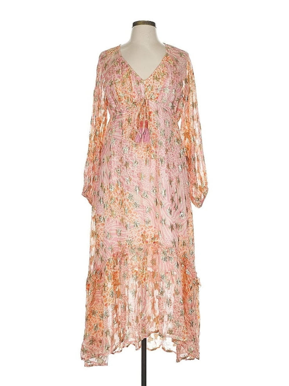 Women's Pink Floral V-Neck Boho Maxi Dress